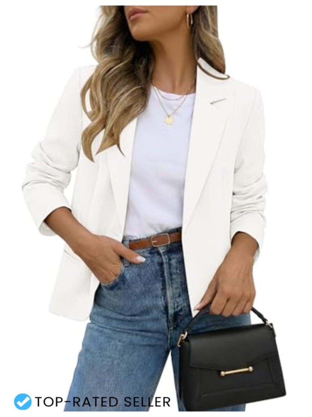 Womens Blazer Business Casual Long Sleeve Button Front Suit Jacket